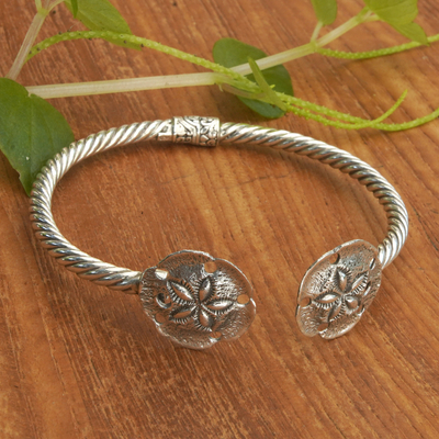 Sterling silver cuff bracelet, 'Island Sensations' - Floral Sterling Silver Cuff Bracelet in a Polished Finish