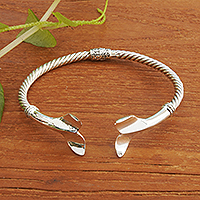 Sterling silver cuff bracelet, 'Fierce Spirit' - Shark-Themed Sterling Silver Cuff Bracelet from Bali