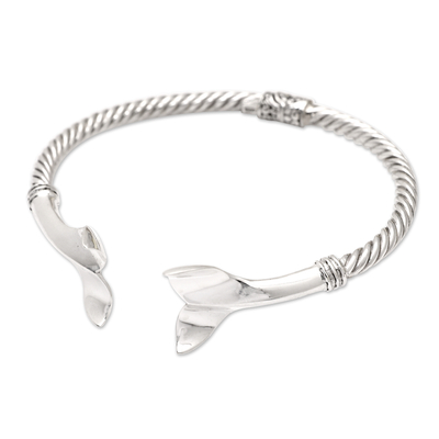 Brazalete de plata esterlina - Brazalete de plata esterlina con tema de tiburón de Bali