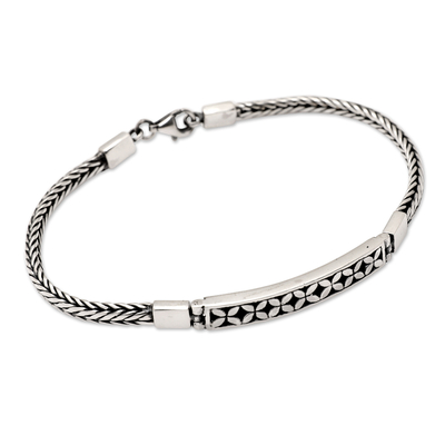 Men's sterling silver pendant bracelet, 'Truehearted' - Men's Sterling Silver Pendant Bracelet Crafted in Bali