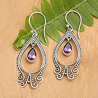 Amethyst dangle earrings, 'Wonders of Wisdom' - Traditional Dangle Earrings with One-Carat Amethyst Jewels