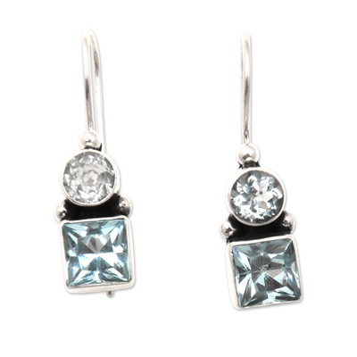 Blue topaz drop earrings, 'Sparkles of Loyalty' - Polished Drop Earrings with Over-One-Carat Blue Topaz Gems