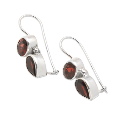 Garnet drop earrings, 'My Perseverance' - 4-Carat Natural Garnet Drop Earrings in a High Polish Finish