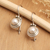 Cultured pearl drop earrings, 'Heart of the Universe' - Modern Sterling Silver Drop Earrings with White Pearls