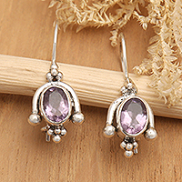 Amethyst drop earrings, 'Wise Madam' - Classic Sterling Silver Drop Earrings with Amethyst Gems