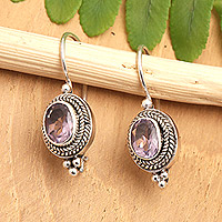 Amethyst drop earrings, 'Virtue of the Wise' - Traditional Sterling Silver Drop Earrings with Amethyst Gems