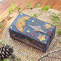 Wood decorative box, 'Gianyar Moonlight' - Hand-Painted Suar Wood Decorative Box with Night Scene