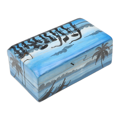 Dekorative Box aus Holz - Bemalte, von Melasti inspirierte dekorative Box aus Suar-Holz in Blau