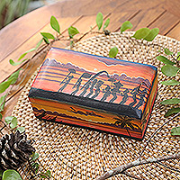 Wood decorative box, 'Melasti Sunrise' - Painted Melasti-Inspired Suar Wood Decorative Box in Orange