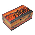 Wood decorative box, 'Melasti Sunrise' - Painted Melasti-Inspired Suar Wood Decorative Box in Orange