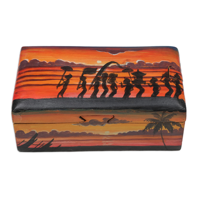 Caja decorativa de madera - Caja decorativa de madera de suar pintada en naranja inspirada en Melasti