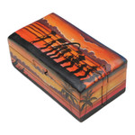 Wood decorative box, 'Melasti Sunrise' - Painted Melasti-Inspired Suar Wood Decorative Box in Orange