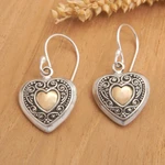 Gold-accented dangle earrings, 'Signs of Love' - 18k Gold-Accented Heart-Shaped Dangle Earrings from Bali