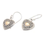 Gold-accented dangle earrings, 'Signs of Love' - 18k Gold-Accented Heart-Shaped Dangle Earrings from Bali