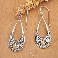 Gold-accented dangle earrings, 'Bali Moonlight' - 18k Gold-Accented Traditional Half-Moon Dangle Earrings