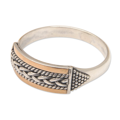 Gold-accented band ring, 'Love Arrows' - 18k Gold-Accented Geometric Traditional Band Ring from Bali
