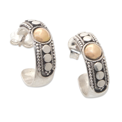 Gold-accented half-hoop earrings, 'Golden Thoughts' - 18k Gold-Accented Half-Hoop Earrings Crafted in Bali