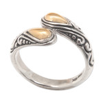 Gold-accented cocktail ring, 'Golden Fates' - Traditional Sterling Silver Cocktail Ring with Gold Accents