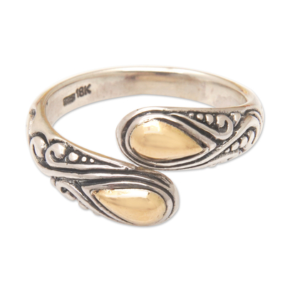 Gold-accented cocktail ring, 'Golden Fates' - Traditional Sterling Silver Cocktail Ring with Gold Accents