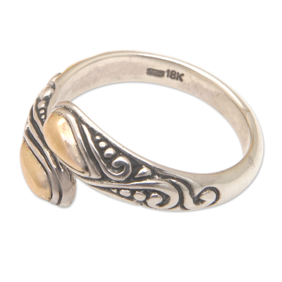 Gold-accented cocktail ring, 'Golden Fates' - Traditional Sterling Silver Cocktail Ring with Gold Accents