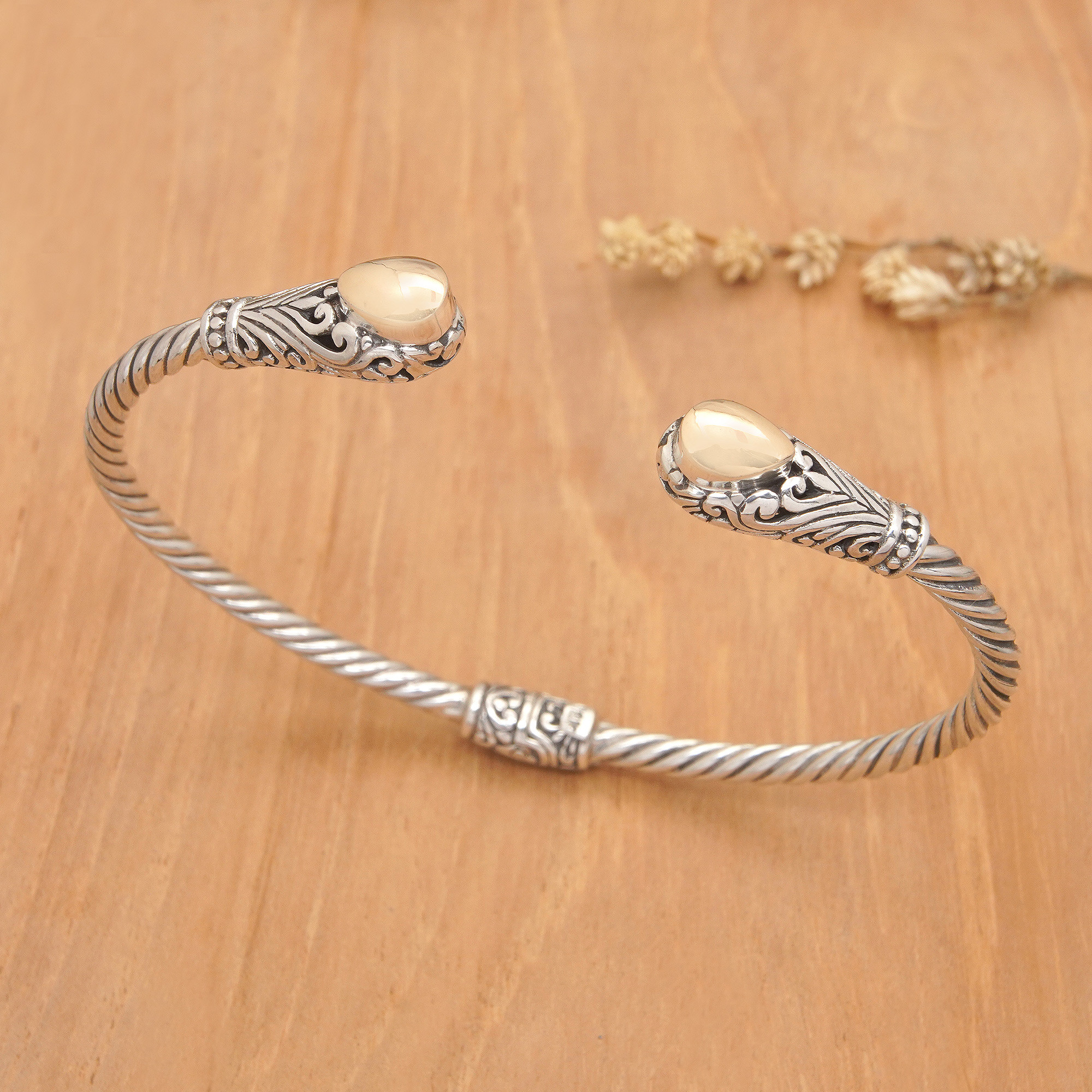 Inaraa Wooden Bangles Amazon 18k Gold-Accented Sterling Silver