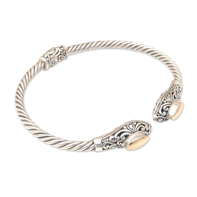 Gold-accented cuff bracelet, 'Golden Eden' - 18k Gold-Accented Cuff Bracelet with Classic Motifs