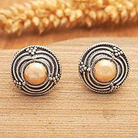 Gold-accented stud earrings, 'Golden Tide' - 18k Gold-Accented Sterling Silver Round Stud Earrings