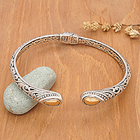 Gold-accented cuff bracelet, 'Bali's Glory' - Traditional Sterling Silver Cuff Bracelet with Gold Accents