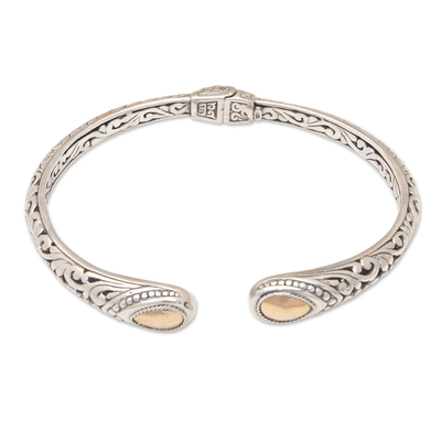 Gold-accented cuff bracelet, 'Bali's Glory' - Traditional Sterling Silver Cuff Bracelet with Gold Accents