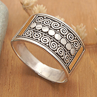 Gold-accented band ring, 'Golden Tegalalang' - Traditional Balinese Polished 18k Gold-Accented Band Ring