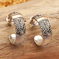 Gold-accented half-hoop earrings, 'Golden Ancestors' - Traditional Polished 18k Gold-Accented Half-Hoop Earrings