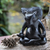 Wood statuette, 'Prudent Master at Night' - Hand-Carved Black Suar Wood Squirrel Statuette from Bali