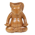 Wood statuette, 'Prudent Master' - Hand-Carved Polished Suar Wood Squirrel Statuette from Bali