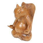 Wood statuette, 'Prudent Master' - Hand-Carved Polished Suar Wood Squirrel Statuette from Bali