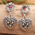 Gold-accented garnet dangle earrings, 'Frangipani Heart' - 925 Silver Heart Dangle Earrings with Garnet & Gold Accents