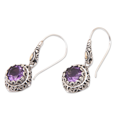Gold-accented amethyst dangle earrings, 'Trendy Purple' - Gold-Accented Sterling Silver and Amethyst Dangle Earrings