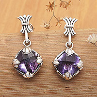 Amethyst dangle earrings, 'Purple Fairytale' - Sterling Silver Dangle Earrings with Faceted Amethyst Stone