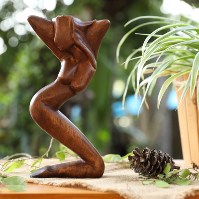 Wood sculpture, 'Show My Beauty' - Hand-Carved Suar Wood Sculpture of a Dancing Woman