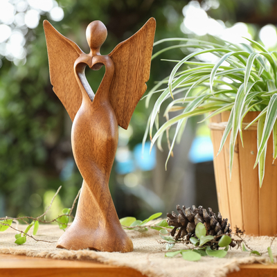 Escultura de madera - Escultura semiabstracta de un ángel tallada a mano en madera de suar