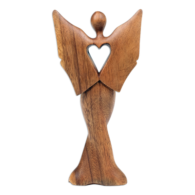 Escultura de madera - Escultura semiabstracta de un ángel tallada a mano en madera de suar