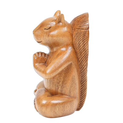 Wood sculpture, 'Praying Squirrel' - Hand Carved Wood Sculpture of Praying Squirrel from Bali