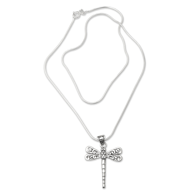 Sterling silver pendant necklace, 'Gianyar Dragonfly' - Dragonfly-Themed Sterling Silver Pendant Necklace from Bali