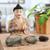 Wood sculpture, 'Meditation Buddha' - Hand-Painted Suar Wood Sculpture of Buddha from Bali