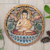 Panel en relieve de madera - Panel de Buda en relieve de madera de suar pintado a mano con tema de loto