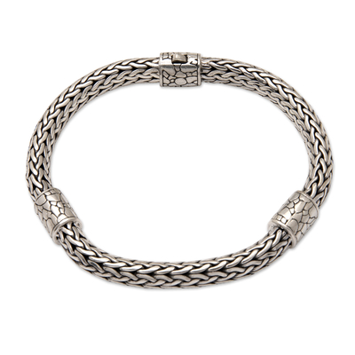 Sterling silver chain bracelet, 'Dazzling Majesty' - Polished Sterling Silver Naga Chain Bracelet Crafted in Bali