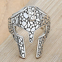 Men's sterling silver cocktail ring, 'Warrior's Mask' - Men's Traditional Mask-Shaped Sterling Silver Cocktail Ring