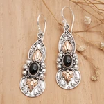 Gold-accented onyx dangle earrings, 'Flaming Protection' - 18k Gold-Accented Dangle Earrings with Onyx Cabochons