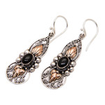 Gold-accented onyx dangle earrings, 'Flaming Protection' - 18k Gold-Accented Dangle Earrings with Onyx Cabochons