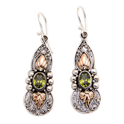 Gold-accented peridot dangle earrings, 'Flaming Fortune' - 18k Gold-Accented Dangle Earrings with Natural Peridot Gems