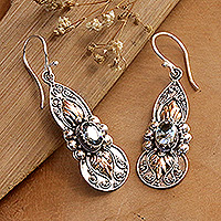 Gold-accented blue topaz dangle earrings, 'Flaming Loyalty' - 18k Gold-Accented Dangle Earrings with Blue Topaz Jewels